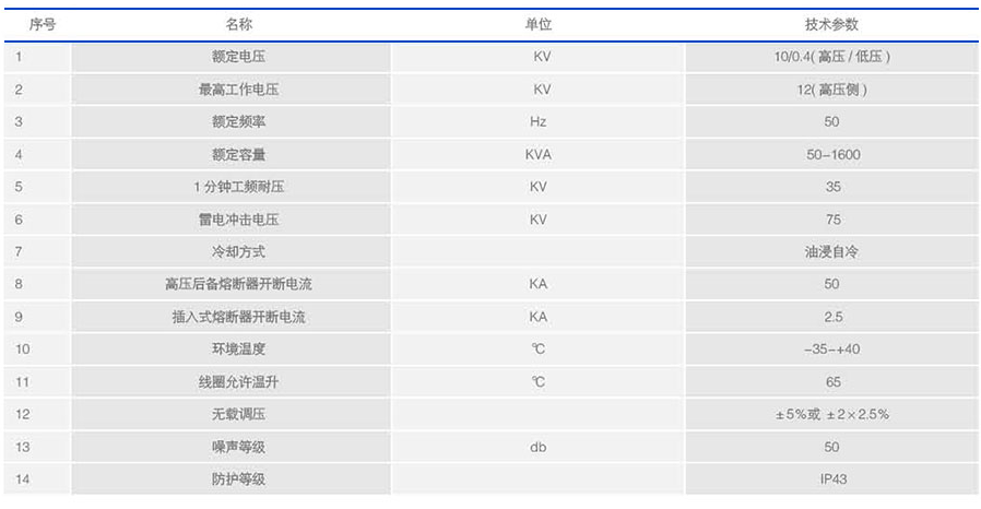 预装式变电站技术参数表